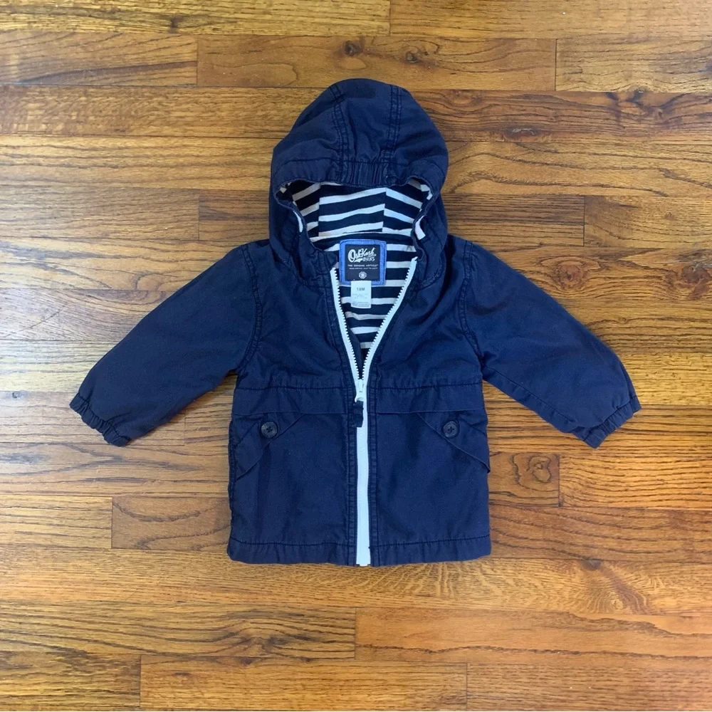 OshKosh Hooded Hoodie Jacket Coat  Navy Blue Winter Full Zip Close w/ 2 Pockets